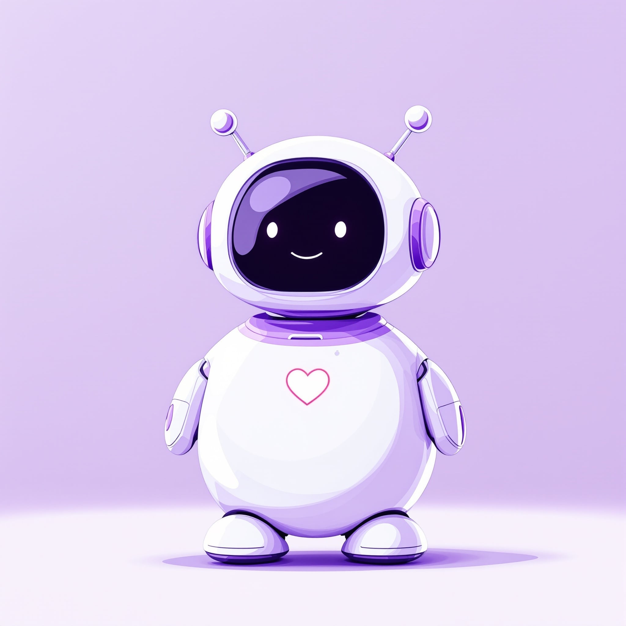 Nuru robot companion — friendly round body with tablet face and glowing heart light